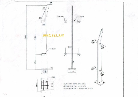bản vẽ trụ inox lan can kính